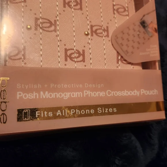 bebe Pink Monogram Crossbody Phone Pouch with Gold Logo - Picture 2 of 3